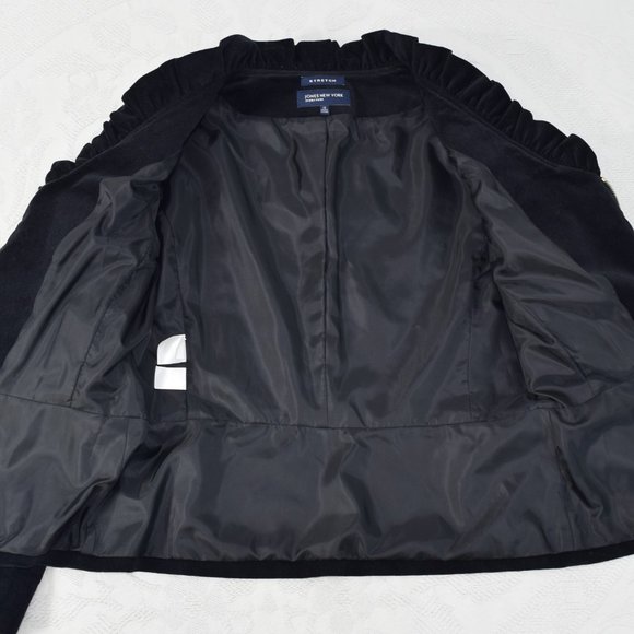 Jones New York Velvet Evening Cocktail Jacket Dress Ruffle V-neck Gold Zipper 12 - Picture 8 of 14